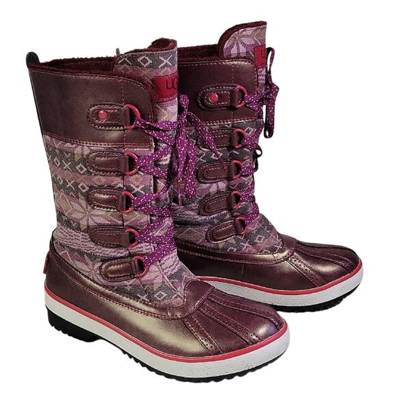 UGG Baroness Fair Isle Sugar Plum Nordic Lace Up Winter Boots Womens Size 6 - Picture 1 of 13